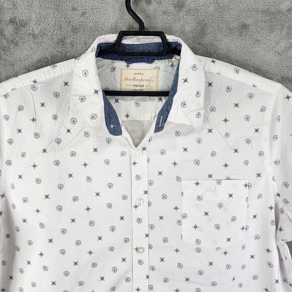Mens Weatherproof Vintage Shirt White & Navy Short Sleeve Button Up Size XXL - Picture 4 of 12